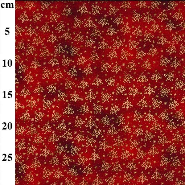 Hovedbilde Jul rød med gulltrær bomullstoff 