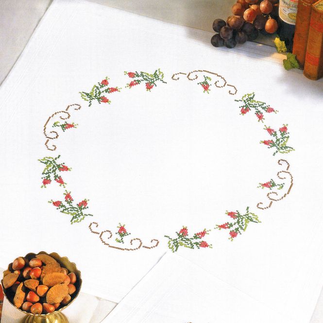 Hovedbilde Påtegnet duk rosenknopp krans 80x80 cm - U/ garn ...