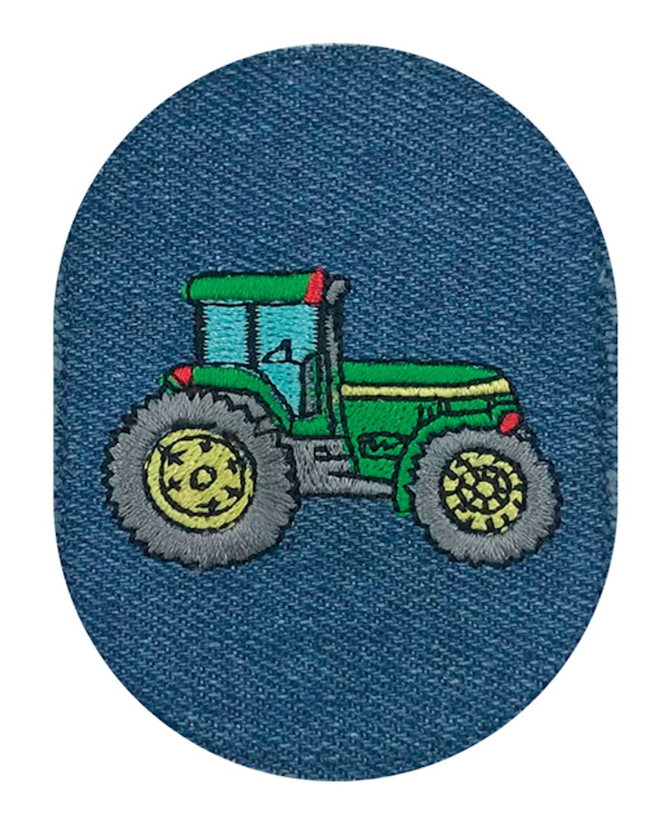 Strykemerke traktor grønn på jeans symerke