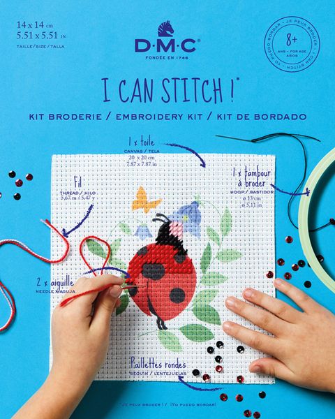 Hovedbilde I can stitch! Marihøne  Halvsting læringspakke