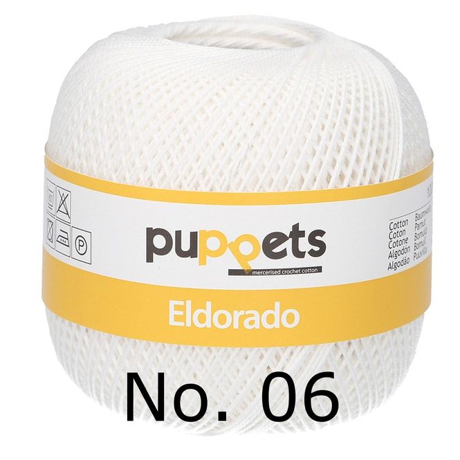 Hovedbilde Heklegarn No. 6 hvit 50 gr. Eldorado Puppets 