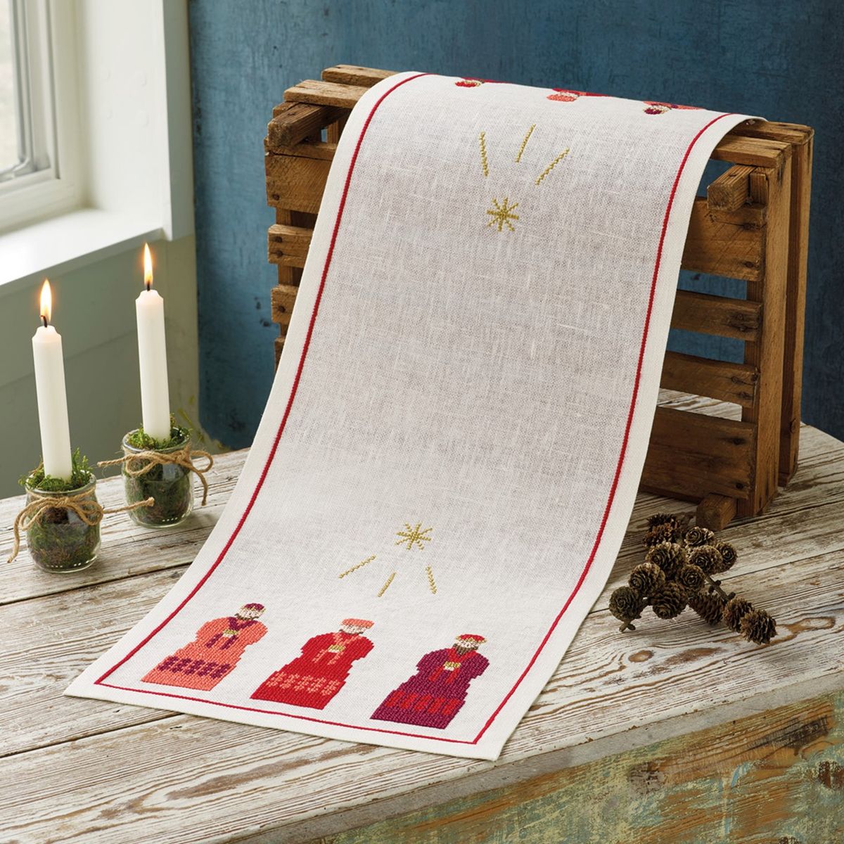 Juleløper Tre vise menn rød 32 x 90 cm - broderipakke 